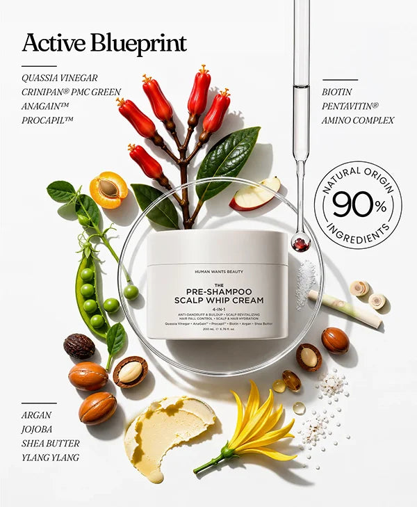The Pre-Shampoo Scalp Whip Cream with DHT defense and anagen growth-phase support, powered by AnaGain™, Procapil™, Biotin and Crinipan® PMC Green